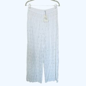 NWT White Eyelet Salty Lemon Wide leg palazzo / swim cover-up pants Size L